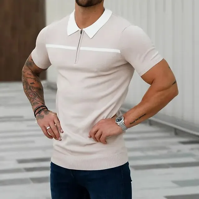 Men’s Zip Polo Golf Shirt Sports & Outdoor Casual Turndown Quarter Zip Short Sleeve Fashion Streetwear Color Block Zipper Quarter Zip Spring & Summer Regular Fit Black Dark Red Blue Army Green Dark e2521d4e6c6af19b2014b7429f4d3917