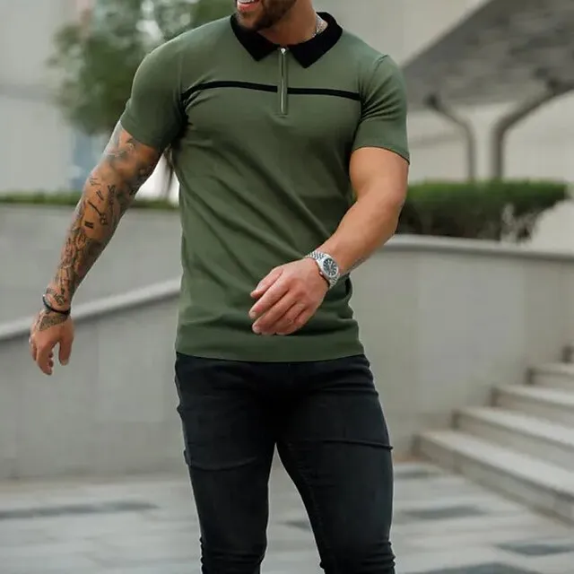 Men’s Zip Polo Golf Shirt Sports & Outdoor Casual Turndown Quarter Zip Short Sleeve Fashion Streetwear Color Block Zipper Quarter Zip Spring & Summer Regular Fit Black Dark Red Blue Army Green Dark ec121f25da42a44bc84b4bfc01bded64