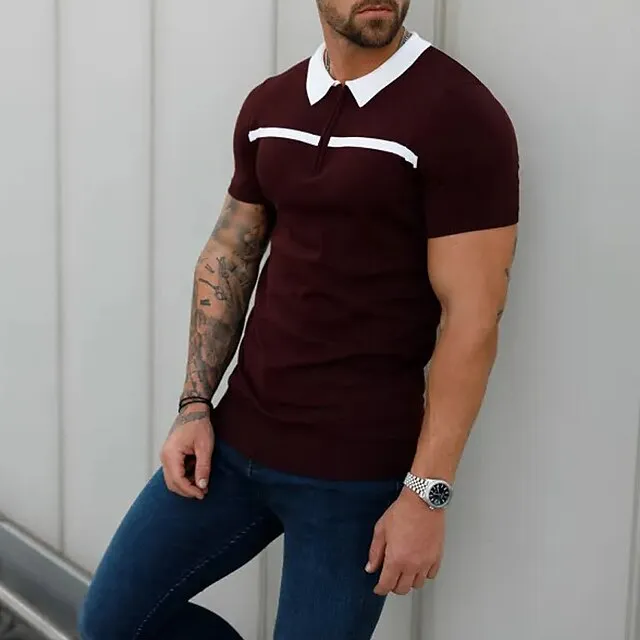 Men’s Zip Polo Golf Shirt Sports & Outdoor Casual Turndown Quarter Zip Short Sleeve Fashion Streetwear Color Block Zipper Quarter Zip Spring & Summer Regular Fit Black Dark Red Blue Army Green Dark f1cd8ec84136576694147f3be302b3c5
