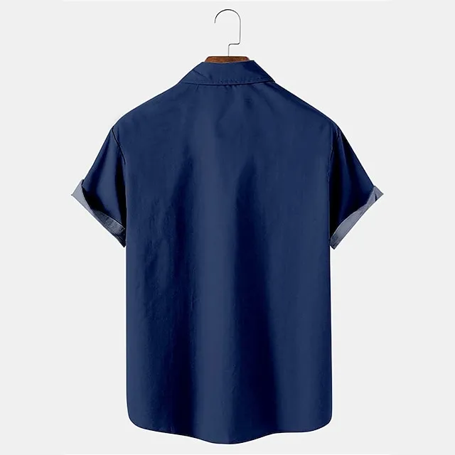 Men’s Shirt Button Up Shirt Casual Shirt Summer Shirt Bowling Shirt Stripes Graphic Prints Turndown Blue Street Daily Short Sleeve Pocket Print Clothing Apparel Fashion 1950s Casual 83abe5d1b5c346a6688f9b342b30bdb6