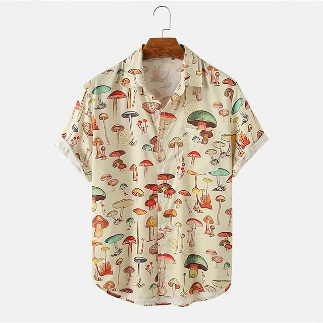 Men's Shirt Summer Hawaiian Shirt Graphic Prints Mushroom Turndown Pink Purple Green Khaki Outdoor Street Short Sleeves Button-Down Print Clothing Apparel Tropical Fashion Hawaiian Designer