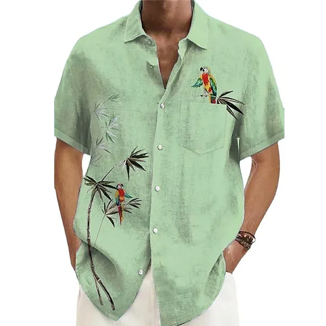 Men’s Shirt Summer Hawaiian Shirt Bird Graphic Prints Leaves Cuban Collar Pink Blue Green Gray Casual Hawaiian Short Sleeve Print Button-Down Clothing Apparel Sports Fashion Streetwear Designer 2e8446e5c360efccbe6d6b47fb053b38
