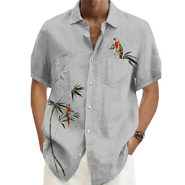 Men’s Shirt Summer Hawaiian Shirt Bird Graphic Prints Leaves Cuban Collar Pink Blue Green Gray Casual Hawaiian Short Sleeve Print Button-Down Clothing Apparel Sports Fashion Streetwear Designer a1a9999248738ebe716fd30d400fcc01