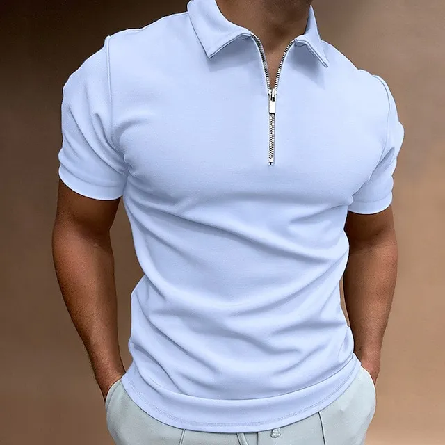 Men’s Zip Polo Golf Shirt Casual Vacation Quarter Zip Short Sleeve Fashion Solid Color Plain Classic Summer Regular Fit Black White Wine Navy Blue Royal Blue Green Zip Polo 0abe3f1c0964eecd9b21487bbb5bd449