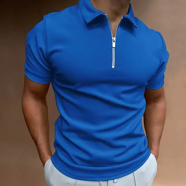 Men’s Zip Polo Golf Shirt Casual Vacation Quarter Zip Short Sleeve Fashion Solid Color Plain Classic Summer Regular Fit Black White Wine Navy Blue Royal Blue Green Zip Polo 887cdf34a7870a29ff47f877a4973f85