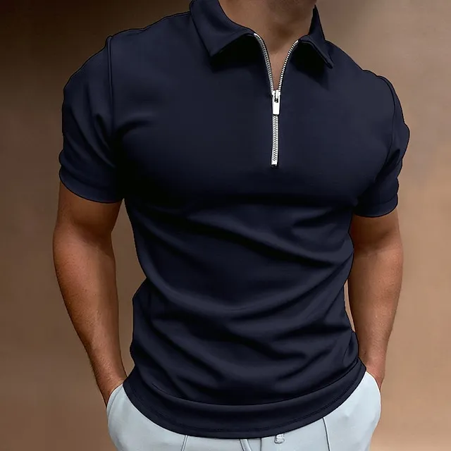 Men’s Zip Polo Golf Shirt Casual Vacation Quarter Zip Short Sleeve Fashion Solid Color Plain Classic Summer Regular Fit Black White Wine Navy Blue Royal Blue Green Zip Polo 98a427475deea5fb8ab9ccd5656726b5