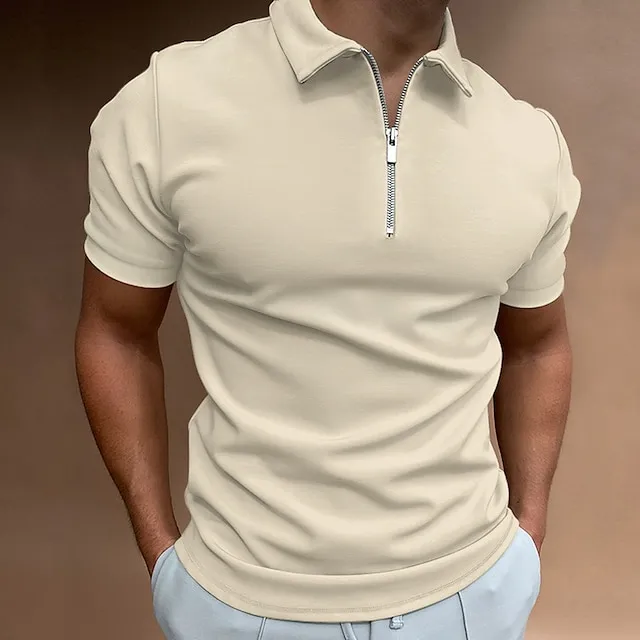 Men’s Zip Polo Golf Shirt Casual Vacation Quarter Zip Short Sleeve Fashion Solid Color Plain Classic Summer Regular Fit Black White Wine Navy Blue Royal Blue Green Zip Polo da39991956facaafcfdd26f261b55edc