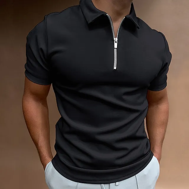 Men’s Zip Polo Golf Shirt Casual Vacation Quarter Zip Short Sleeve Fashion Solid Color Plain Classic Summer Regular Fit Black White Wine Navy Blue Royal Blue Green Zip Polo eb1da3e3aa1bbf4b179e798eb388210b