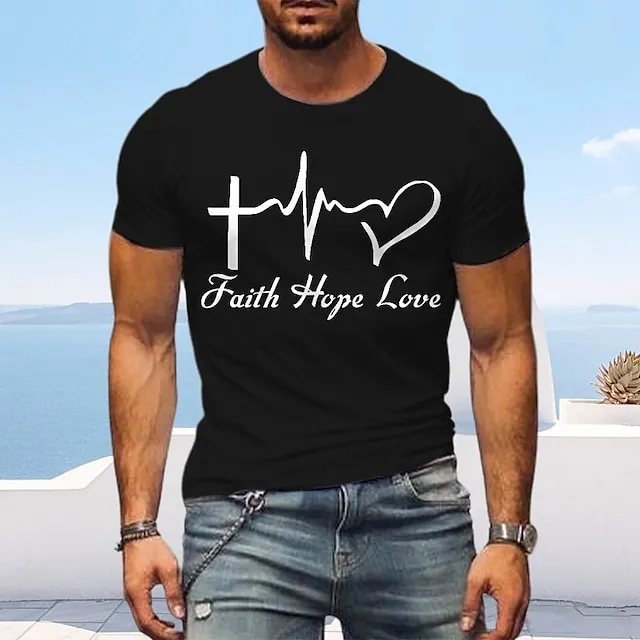 Letter Graphic Prints Faith Black White Navy Blue T shirt Tee Graphic Tee Men’s Graphic Cotton Blend Shirt Basic Modern Contemporary Shirt Short Sleeves Comfortable Tee Street Vacation Summer Fashion 05f5ff55d24ba252406704283cf83fcf
