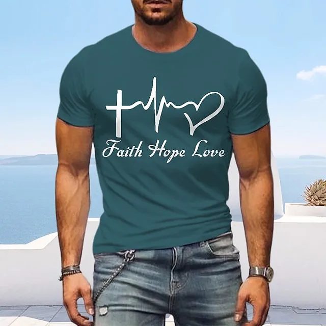 Letter Graphic Prints Faith Black White Navy Blue T shirt Tee Graphic Tee Men’s Graphic Cotton Blend Shirt Basic Modern Contemporary Shirt Short Sleeves Comfortable Tee Street Vacation Summer Fashion 63948110b66b33159d80dc1bcbe8bc11