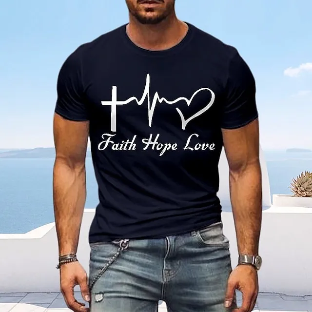 Letter Graphic Prints Faith Black White Navy Blue T shirt Tee Graphic Tee Men’s Graphic Cotton Blend Shirt Basic Modern Contemporary Shirt Short Sleeves Comfortable Tee Street Vacation Summer Fashion b07b20eff4021dc2f9f8233cb3f935fd