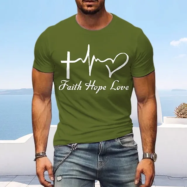 Letter Graphic Prints Faith Black White Navy Blue T shirt Tee Graphic Tee Men’s Graphic Cotton Blend Shirt Basic Modern Contemporary Shirt Short Sleeves Comfortable Tee Street Vacation Summer Fashion f04b7ae795c940117f041d4d8c2ae666