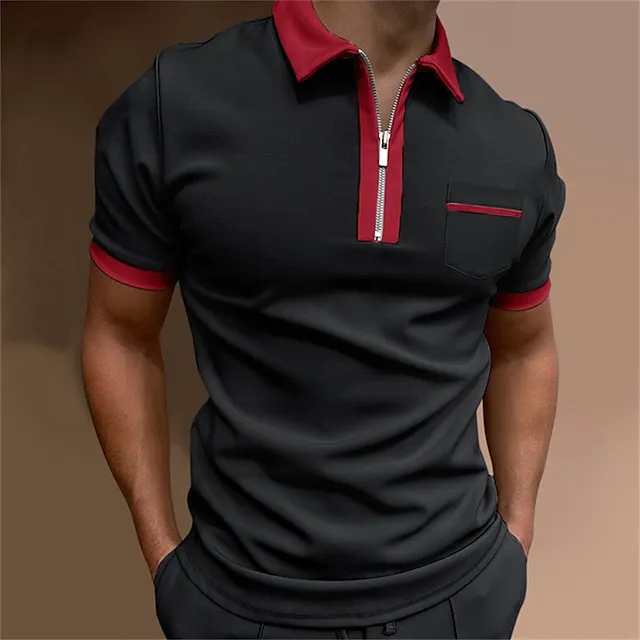 Men’s Polo Shirt Golf Shirt Casual Holiday Lapel Quarter Zip Short Sleeve Fashion Basic Plain Quarter Zip Summer Regular Fit Black White Red Dark Navy Green Dark Gray Polo Shirt 0ab1632c50b2e20d400d700f18244461