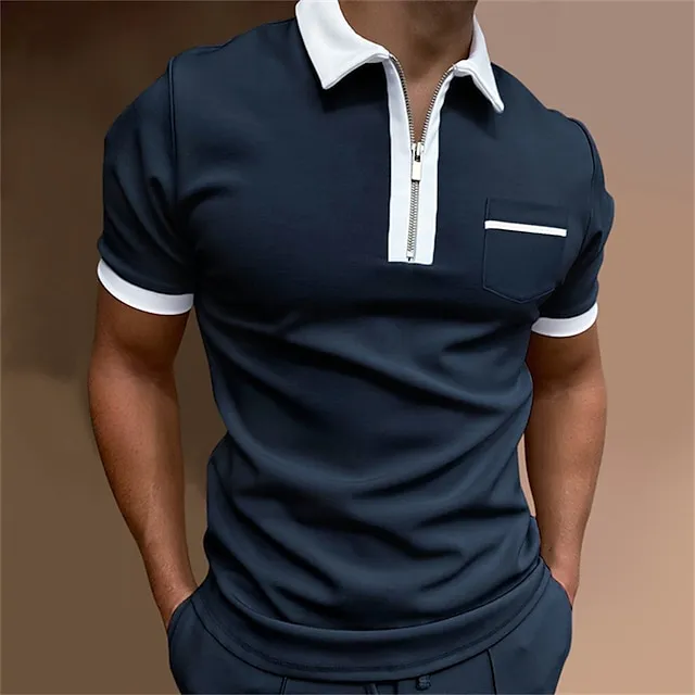 Men’s Polo Shirt Golf Shirt Casual Holiday Lapel Quarter Zip Short Sleeve Fashion Basic Plain Quarter Zip Summer Regular Fit Black White Red Dark Navy Green Dark Gray Polo Shirt 541a5fa728c2d3c184954642002a037f