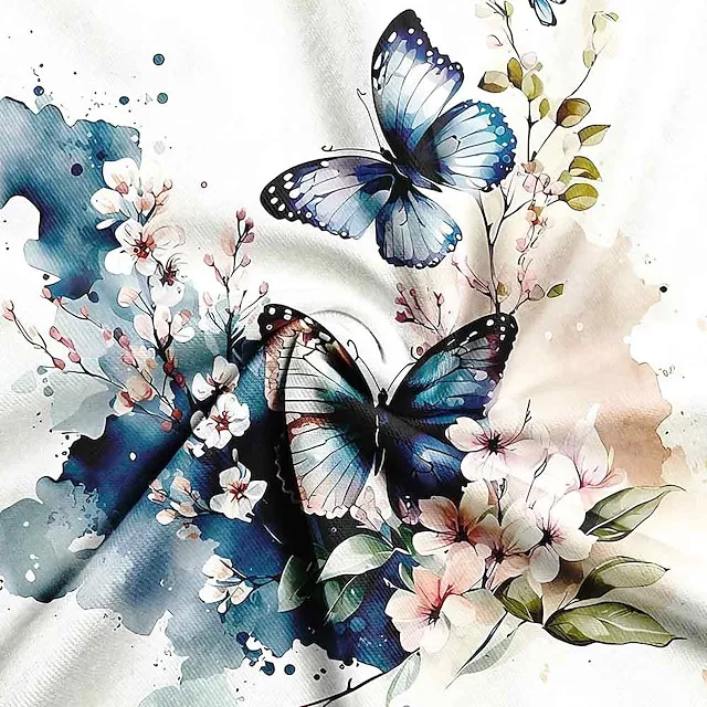 Women’s T shirt Tee Butterfly Holiday Weekend Blue Purple Green Print Short Sleeve Basic Round Neck Regular Fit 7c027486d7f5545d1e262bc1cb8fce07