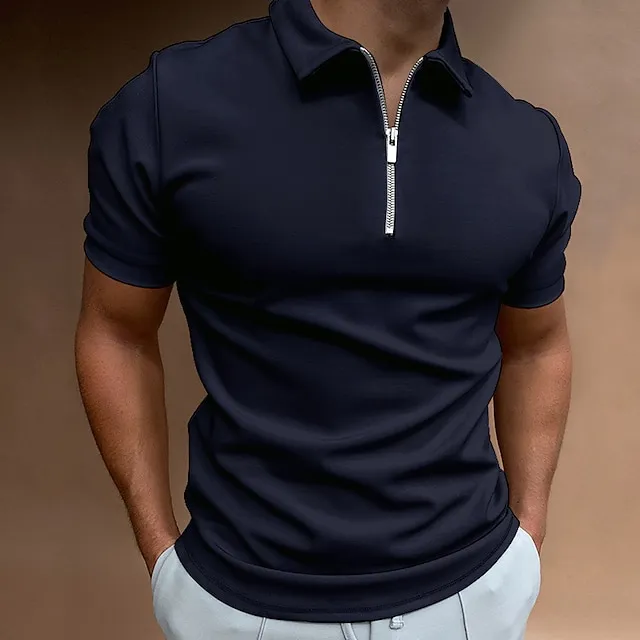 Men’s Polo Shirt Quarter Zip Polo Casual Holiday Lapel Quarter Zip Short Sleeve Fashion Basic Plain Quarter Zip Summer Regular Fit Black White Burgundy Navy Blue Royal Blue Dark Green Polo Shirt a6839fad1a14433cdbdbd54aea4404a5