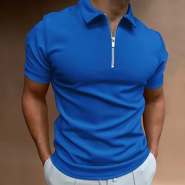 Men’s Polo Shirt Quarter Zip Polo Casual Holiday Lapel Quarter Zip Short Sleeve Fashion Basic Plain Quarter Zip Summer Regular Fit Black White Burgundy Navy Blue Royal Blue Dark Green Polo Shirt c5c58c848b546deb3143cc07ab3ada2b