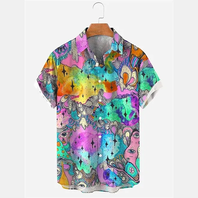 Christmas Mens Graphic Shirt Summer Hawaiian Prints Hippie Parrot Turndown Yellow Blue Purple Outdoor Street Short Sleeves Clothing Apparel Fashion Colorful Festival Cotton 7e804c580198e51c4b0f2b85a64b7e06