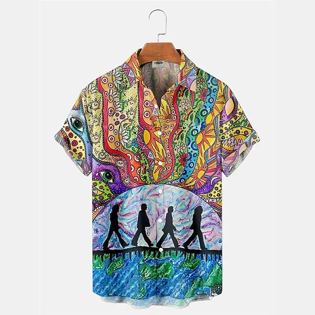 Christmas Mens Graphic Shirt Summer Hawaiian Prints Hippie Parrot Turndown Yellow Blue Purple Outdoor Street Short Sleeves Clothing Apparel Fashion Colorful Festival Cotton