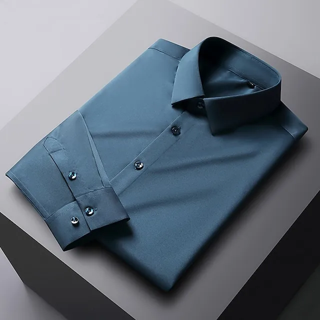 Men's Dress Shirt Light Blue Black White Long Sleeve Solid / Plain Color Turndown Spring & Summer Wedding Office & Career Clothing Apparel