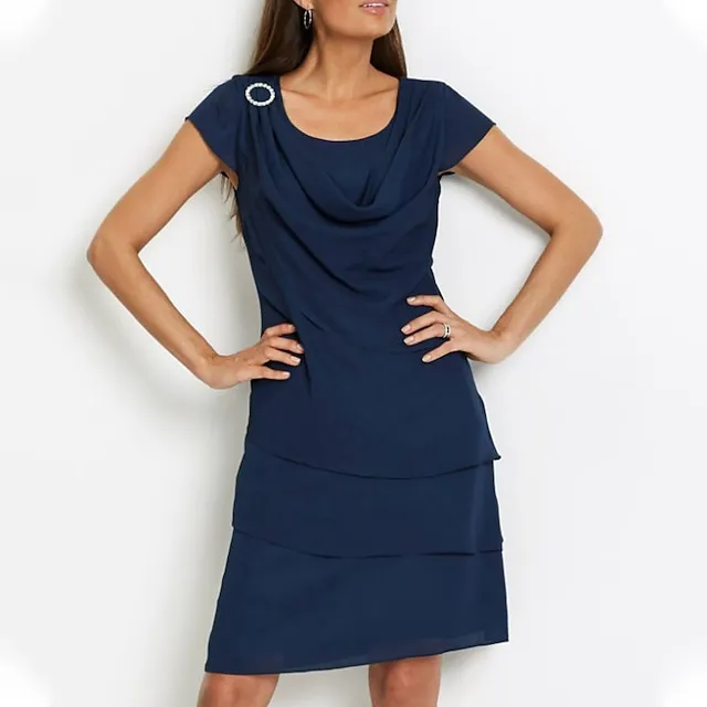 Women’s Party Dress Wedding Guest Dress Shift Dress Midi Dress Navy Blue Khaki Short Sleeve Pure Color Ruched Summer Spring Fall Crew Neck Fashion Wedding Guest Vacation Summer Dress 2023 S M L XL 5343d9fa3414b4186397f73d9e763898