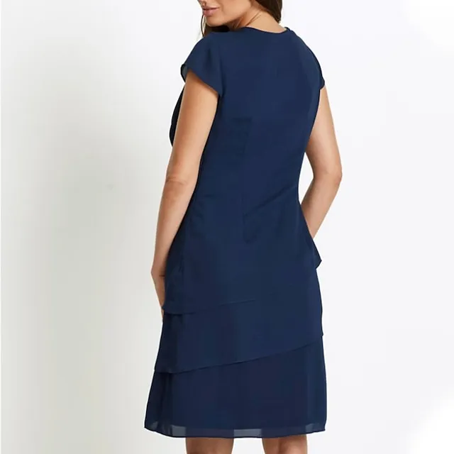 Women’s Party Dress Wedding Guest Dress Shift Dress Midi Dress Navy Blue Khaki Short Sleeve Pure Color Ruched Summer Spring Fall Crew Neck Fashion Wedding Guest Vacation Summer Dress 2023 S M L XL 69e3e5dc9fb9b48c33993af9ef12a83f