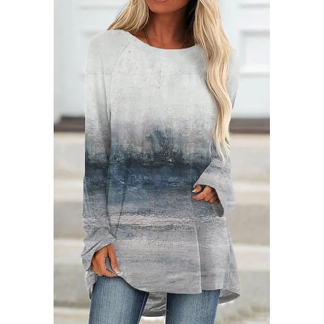 Women's Plus Size Tunic T shirt Tee Tunic Shirts Graphic Daily Weekend Brown Gray Print Long Sleeve Vintage Tunic Basic Round Neck Regular Fit Fall & Winter de62e2fbba0377e86ef895a5dda43864