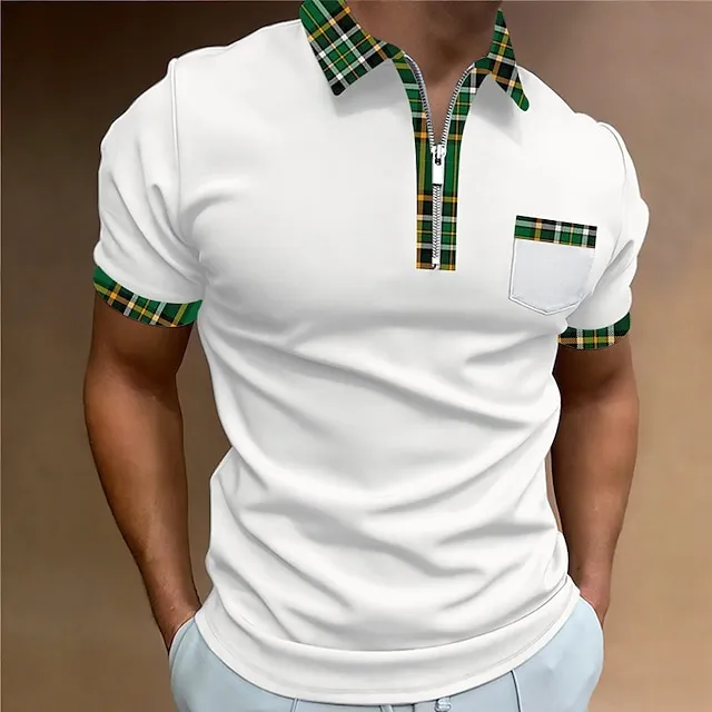 Men's Sport Polo Golf Shirt Casual Holiday Lapel Quarter Zip Short Sleeve Fashion Basic Plain Quarter Zip Summer Regular Fit White Red Blue Green Beige Sport Polo