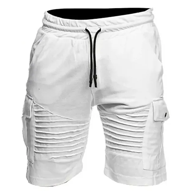 Men's Summer Shorts Casual Shorts Wrinkle Leg Plain Comfort Breathable Outdoor Daily Going out Cotton Blend Fashion Casual Black White