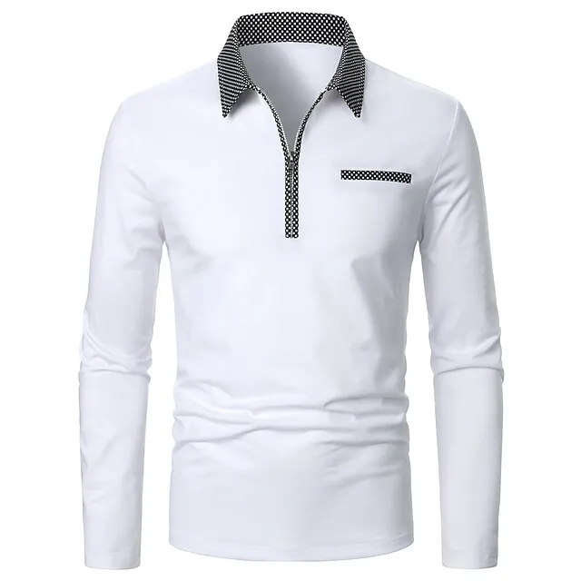 Men’s Polo Shirt Quarter Zip Polo Work Daily Wear Lapel Long Sleeve Fashion Comfortable Color Block Pocket Zip Up Summer Spring Regular Fit White Polo Shirt 7ffeeb597c293ebc67763647e33602ca