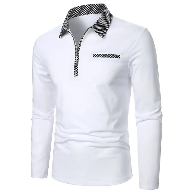 Men's Polo Shirt Quarter Zip Polo Work Daily Wear Lapel Long Sleeve Fashion Comfortable Color Block Pocket Zip Up Summer Spring Regular Fit White Polo Shirt