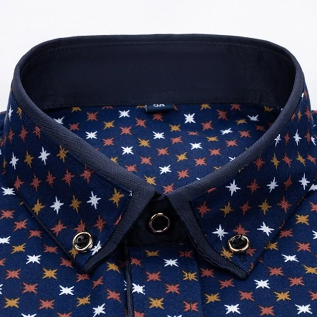 Men’s Shirt Dress Shirt Button Up Shirt White Royal Blue Blue Long Sleeve Print Lapel Spring & Fall Office & Career Going out Clothing Apparel Basic 0ec373aa99f8a1629f119e1e0a4fa86f