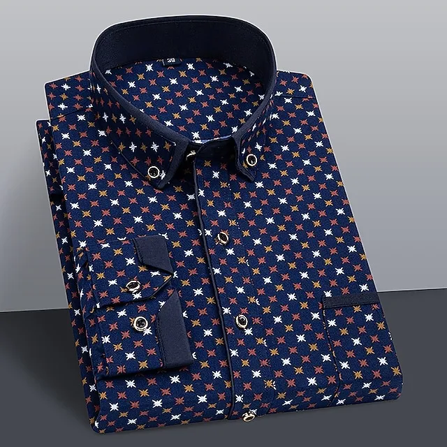 Men’s Shirt Dress Shirt Button Up Shirt White Royal Blue Blue Long Sleeve Print Lapel Spring & Fall Office & Career Going out Clothing Apparel Basic e3e3cf4cb1ccf1d456e14db98eb5cf4c