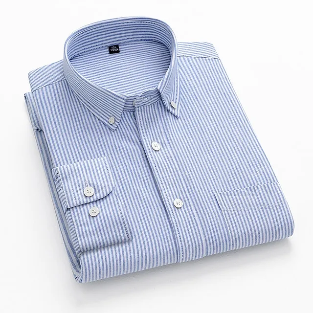 Men’s Dress Shirt Light Green Royal Blue Green Long Sleeve Stripe Shirt Collar Spring, Fall, Winter, Summer Office & Career Daily Wear Clothing Apparel Print 40f813cea67572987dca3886a25a4e94