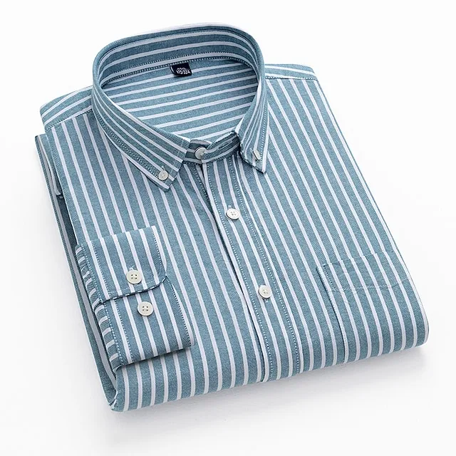 Men’s Dress Shirt Light Green Royal Blue Green Long Sleeve Stripe Shirt Collar Spring, Fall, Winter, Summer Office & Career Daily Wear Clothing Apparel Print ba6ff2e6a7218511513719c377801b47