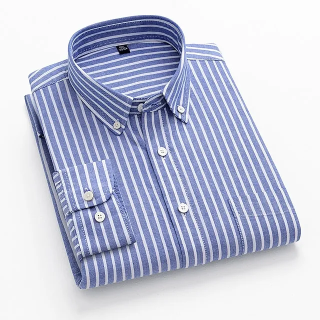 Men’s Dress Shirt Light Green Royal Blue Green Long Sleeve Stripe Shirt Collar Spring, Fall, Winter, Summer Office & Career Daily Wear Clothing Apparel Print e63910294e6b2b3aeca198197b329979