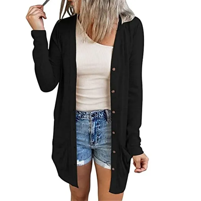 Women’s Cardigan Sweater Cowl Ribbed Knit Polyester Button Summer Spring Outdoor Home Halloween Casual Soft Long Sleeve Solid Color Black White Light Green S M L 0e9b6fce00fe806d1b45c45cdaa8fecb