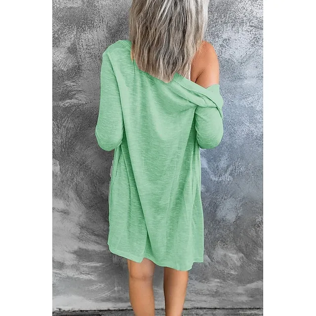 Women’s Cardigan Sweater Cowl Ribbed Knit Polyester Button Summer Spring Outdoor Home Halloween Casual Soft Long Sleeve Solid Color Black White Light Green S M L 9c256add64f72db45fc3e511d6ca0f36