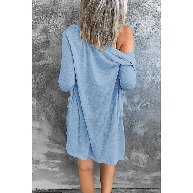 Women’s Cardigan Sweater Cowl Ribbed Knit Polyester Button Summer Spring Outdoor Home Halloween Casual Soft Long Sleeve Solid Color Black White Light Green S M L 9ec30bc640897d4cb30384f609d9c031