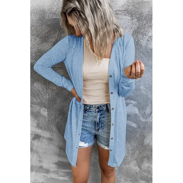 Women’s Cardigan Sweater Cowl Ribbed Knit Polyester Button Summer Spring Outdoor Home Halloween Casual Soft Long Sleeve Solid Color Black White Light Green S M L e0cf2d6dc72e91ca694351f5da884991