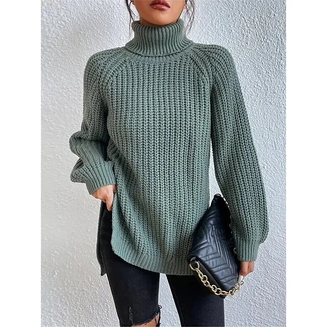 Women's Pullover Sweater Jumper Turtleneck Ribbed Knit Nylon Oversized Summer Spring Daily Going out Weekend Stylish Casual Soft Long Sleeve Solid Color Black White Light Green S M L