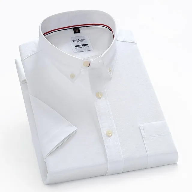 Men’s Dress Shirt Button Down Shirt Oxford Shirt White Navy Blue Blue Short Sleeve Plaid / Striped / Chevron / Round Shirt Collar All Seasons Office & Career Daily Wear Clothing Apparel 64030547f7216b749fc81111ec7e1b88