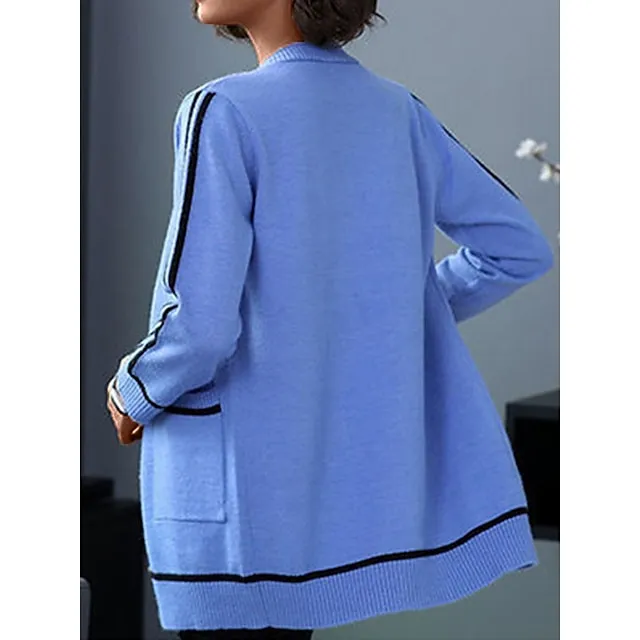 Women’s Cardigan Sweater V Neck Ribbed Knit Spandex Yarns Patchwork Button Pocket Spring Fall Outdoor Daily Going out Stylish Casual Soft Long Sleeve Color Block Black Yellow Pink S M L 9e59d94f561417cb016f34af46980134