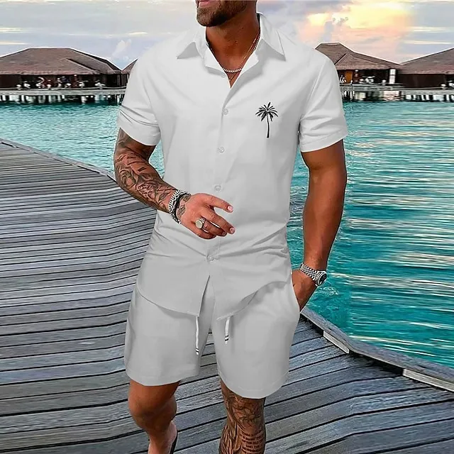 Vacation Mens Graphic Shirt Set Summer Hawaiian Gradient Prints Turndown Yellow Pink Blue Green Gray Outdoor Street Short Sleeves Clothing Palm Casual Beach Cotton 4beeb1383b40d56ae196d2a1f3efaf41