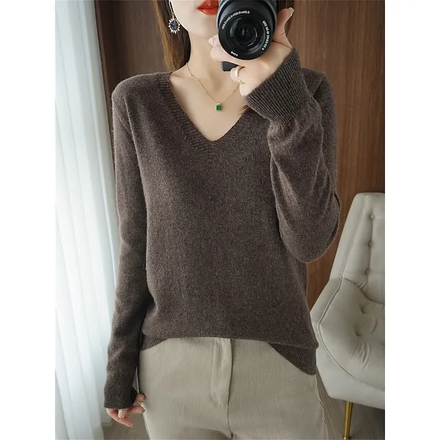 Women’s Pullover Sweater Jumper V Neck Ribbed Knit Wool Oversized Summer Fall Outdoor Daily Going out Stylish Casual Soft Long Sleeve Solid Color White Yellow Light Green S M L aa9ff30e7558e94e06d9e2985dc557cc
