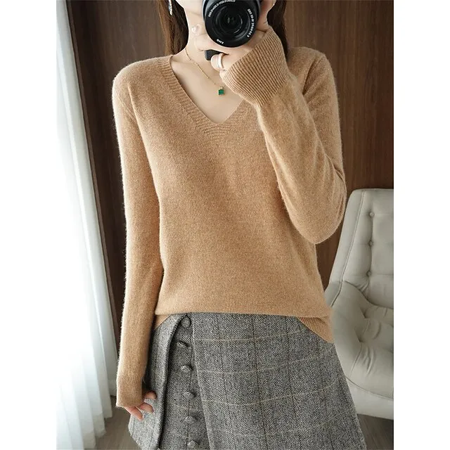 Women’s Pullover Sweater Jumper V Neck Ribbed Knit Wool Oversized Summer Fall Outdoor Daily Going out Stylish Casual Soft Long Sleeve Solid Color White Yellow Light Green S M L bbe7e1346af5dadb23987f20915bf35c