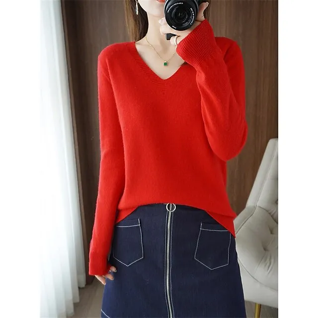 Women’s Pullover Sweater Jumper V Neck Ribbed Knit Wool Oversized Summer Fall Outdoor Daily Going out Stylish Casual Soft Long Sleeve Solid Color White Yellow Light Green S M L ca17b20e9fb0b28117f6cac0b2fd8f9c