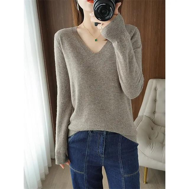 Women’s Pullover Sweater Jumper V Neck Ribbed Knit Wool Oversized Summer Fall Outdoor Daily Going out Stylish Casual Soft Long Sleeve Solid Color White Yellow Light Green S M L d471017fb5db2ffdf5348f9120534cb3