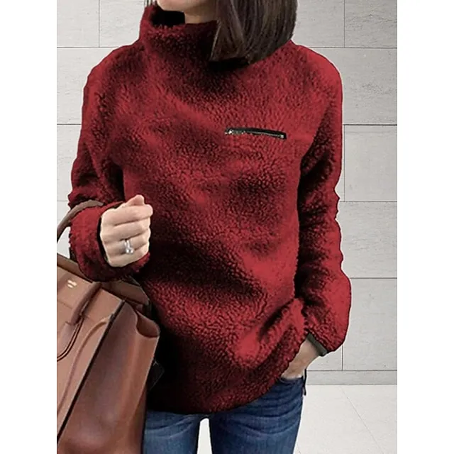 Women's Pullover Sweater Jumper Stand Collar Turtleneck Ribbed Knit Acrylic Oversized Fall Winter Outdoor Daily Going out Stylish Casual Soft Long Sleeve Solid Color Black Pink Wine S M L