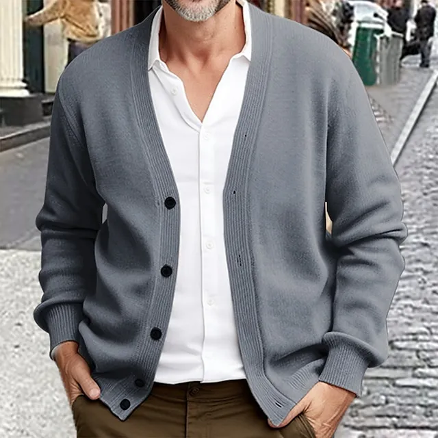 Men’s Sweater Cropped Sweater Cardigan Sweater Ribbed Knit Regular Knitted Plain V Neck Warm Ups Modern Contemporary Daily Wear Going out Clothing Apparel Winter Black Burgundy S M L 0a374bcdfb3bd85f7a743d54bb219b4a